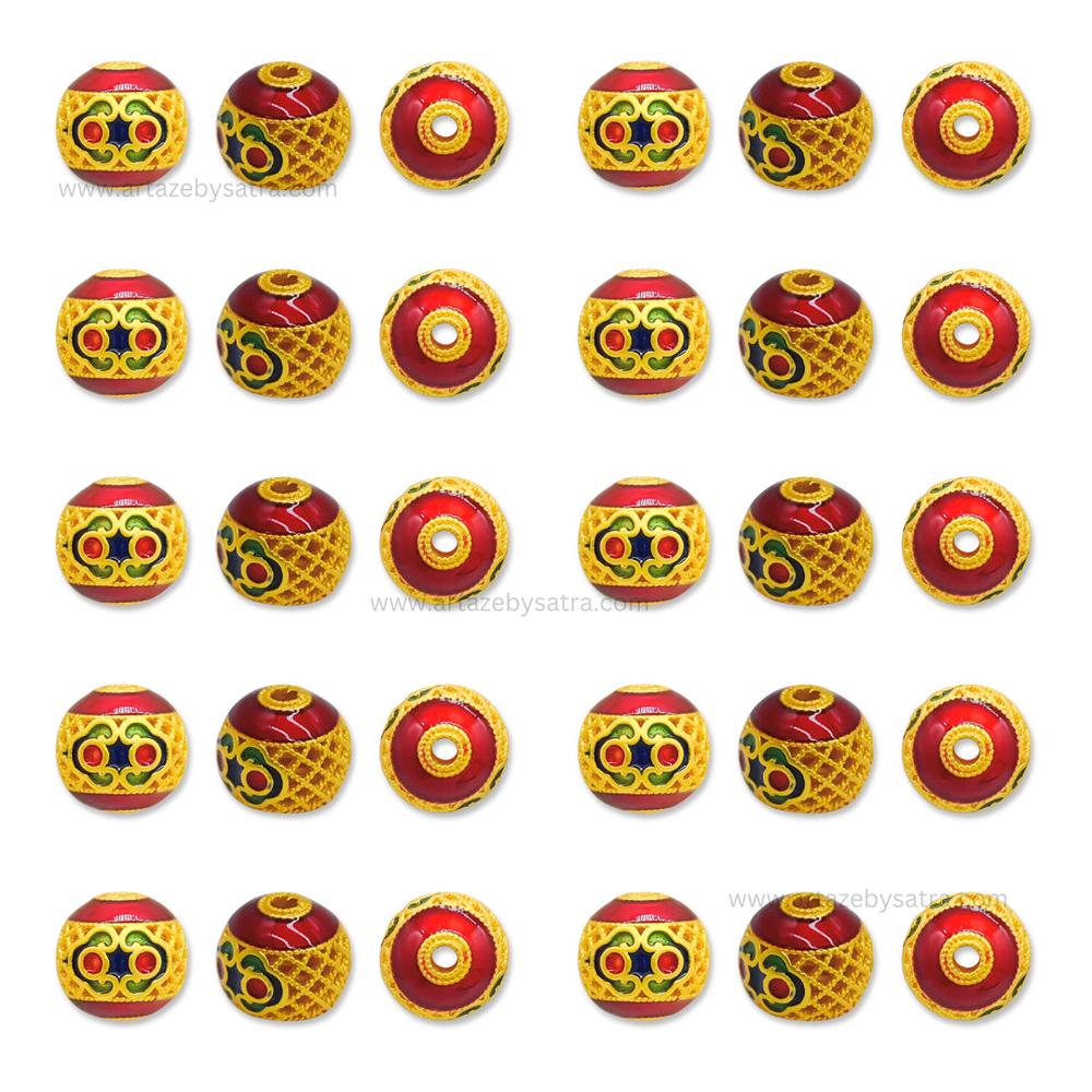 Brass Red Enamel Beads | High Quality | Size : 10mm | Qty : 4pcs