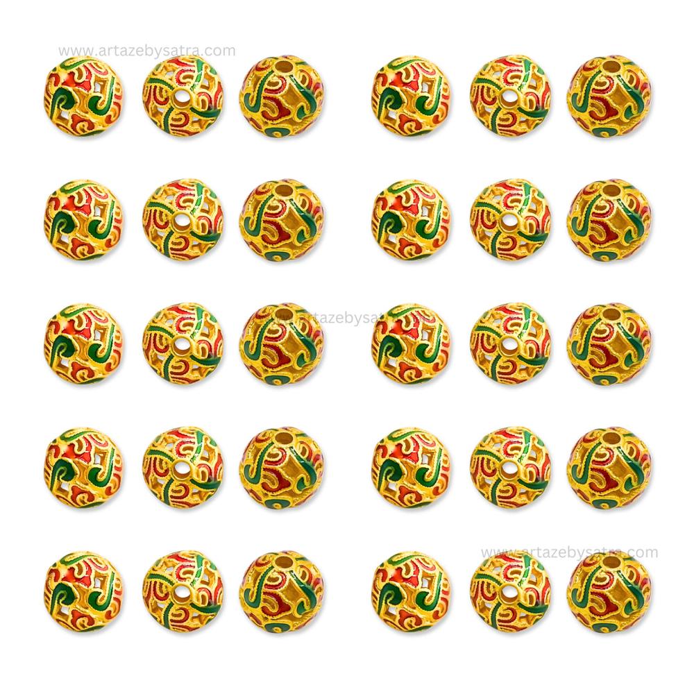 Brass Multicolor Enamel Charms Beads | High Quality | Size : 10mm | Qty : 4pcs