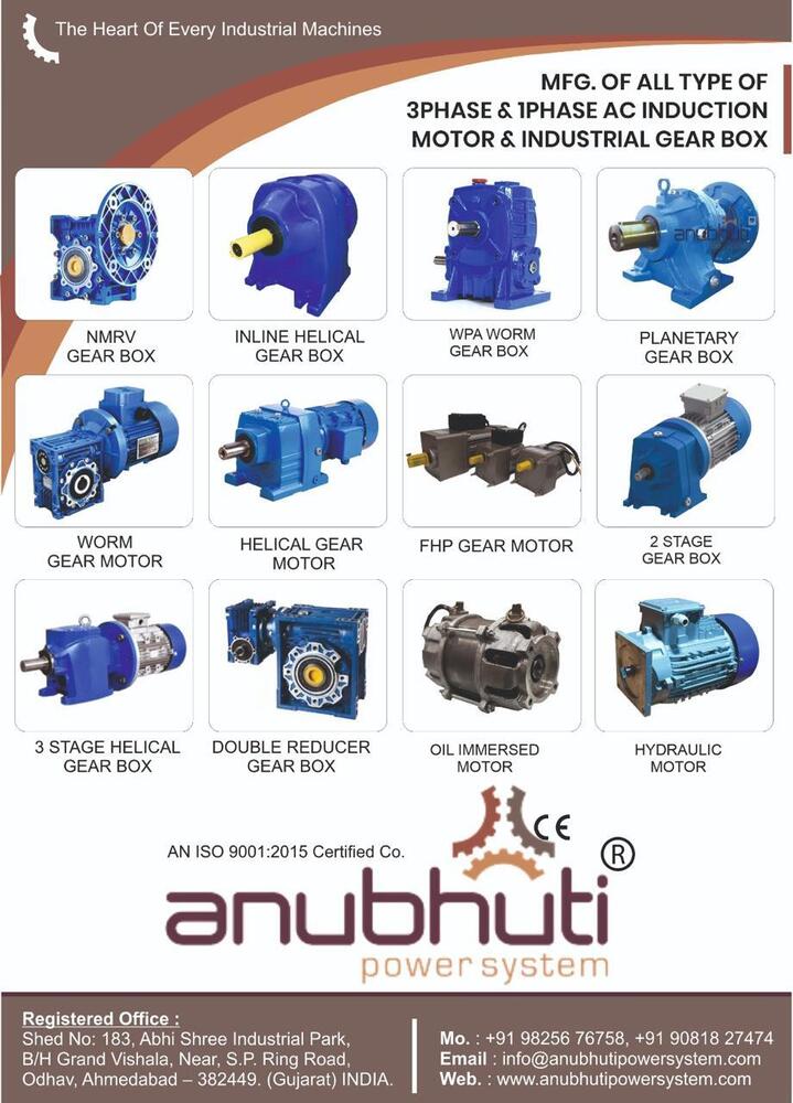 Three Phase Gear Motor - Output Power: 0.5 Hp, Speed: 36 Rpm, Voltage: 220 & 415v | Features: Reversible Drive, Ip44/ip55 Rated, Compact Design, Light Weight