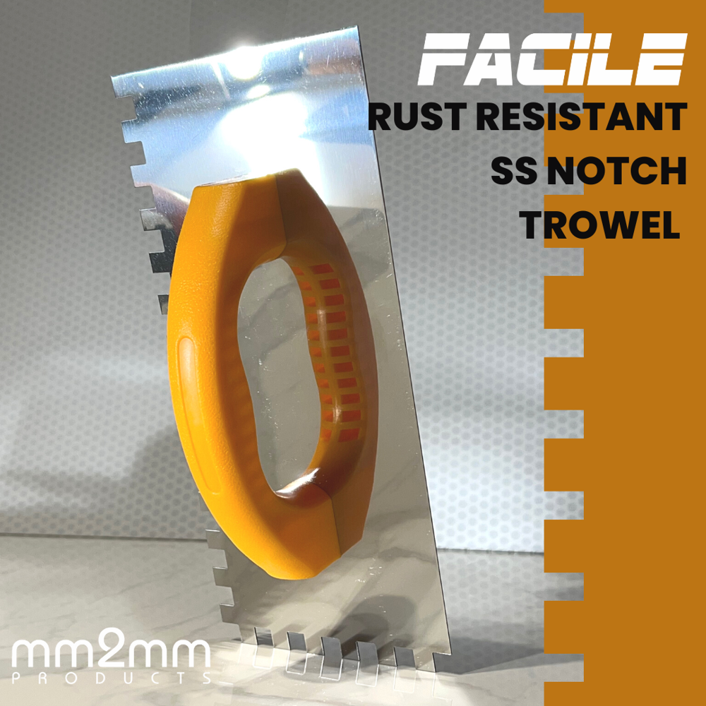 Facile 10 Mm Stainless Steel Notch Trowel For Tile Adhesive - Color: Yellow Silver