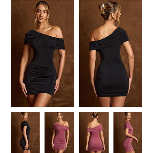 One Shoulder Ruched Knotside Bodycon Dress - Color: Different Available