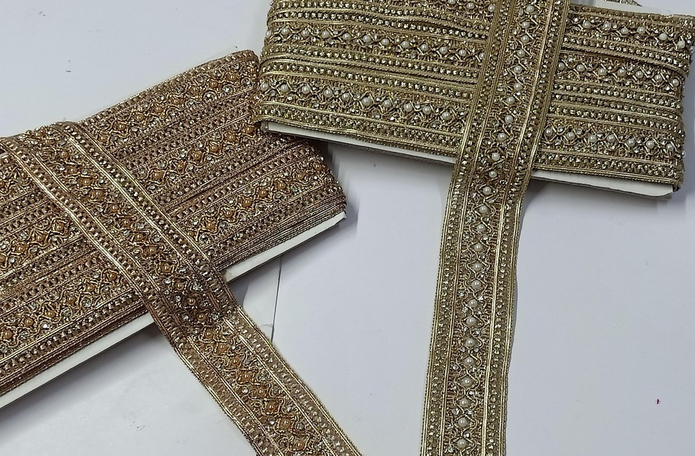 Fancy Stone Moti Lace - Color: Golden