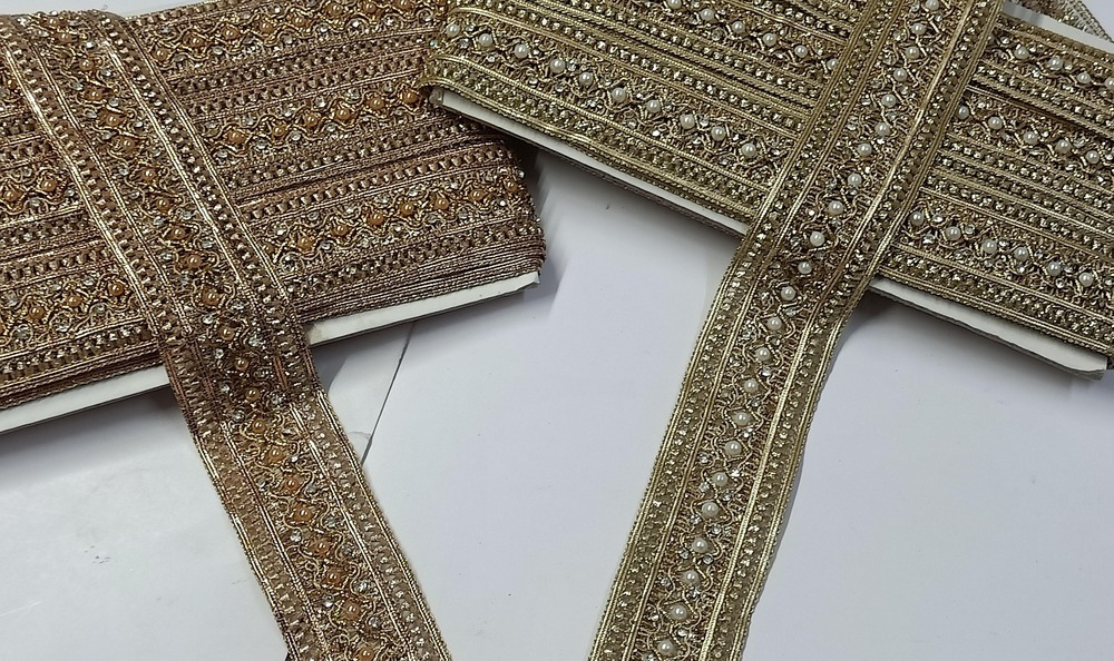 Fancy Stone Moti Lace - Color: Golden