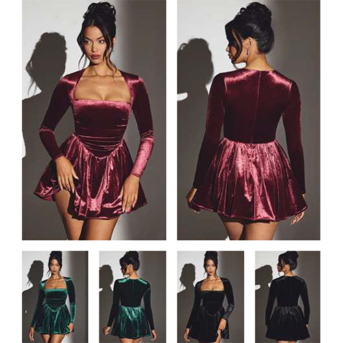 Glossy Velvet  Full Sleeve Mini Dress
