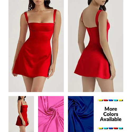 Red Color Satin Frill Trin Dress