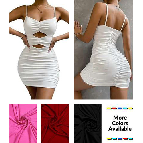 Festoon Solid Knotted Sholudress Lycra Dress