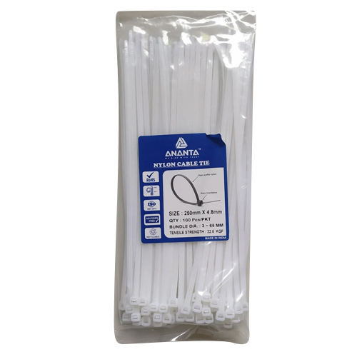 250 Mm Nylon Self Locking Cable Ties - Color: White