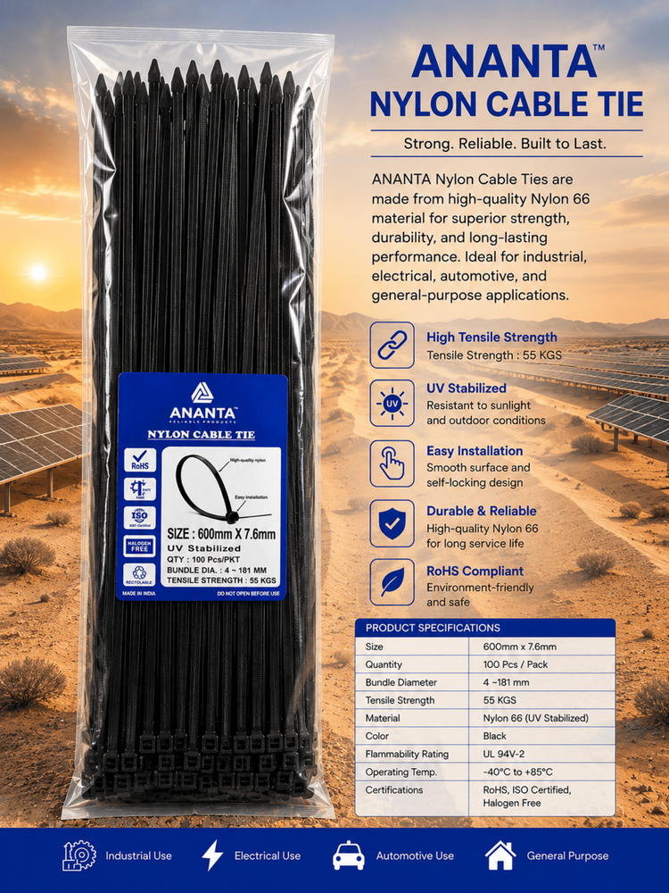 600X7.6 Uv Black Cable Tie - Application: For Bundling Wires