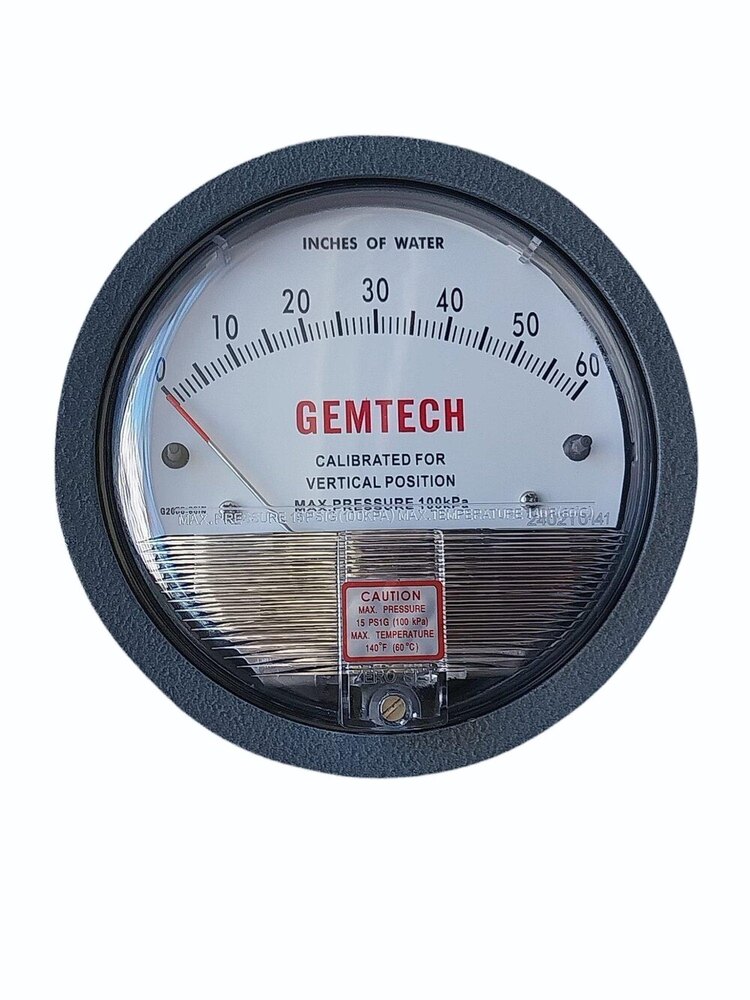 Gemtech G2060 Differential Pressure Gauge 0-60 Inch - Accuracy: 2% (-Ha Model 1) Of Fs (3% (-Ha 1.5%) On -0