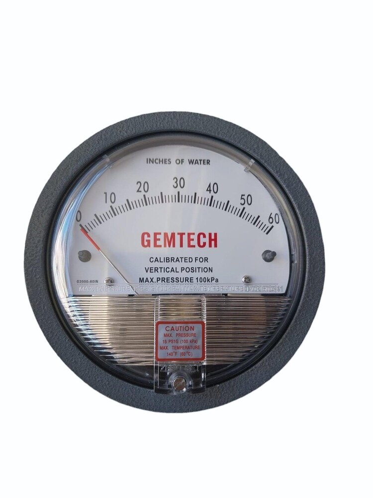 Gemtech G2060 Differential Pressure Gauge 0-60 Inch - Accuracy: 2% (-Ha Model 1) Of Fs (3% (-Ha 1.5%) On -0