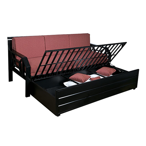 Metal Sofa Cum Bed With Storage - Color: Black