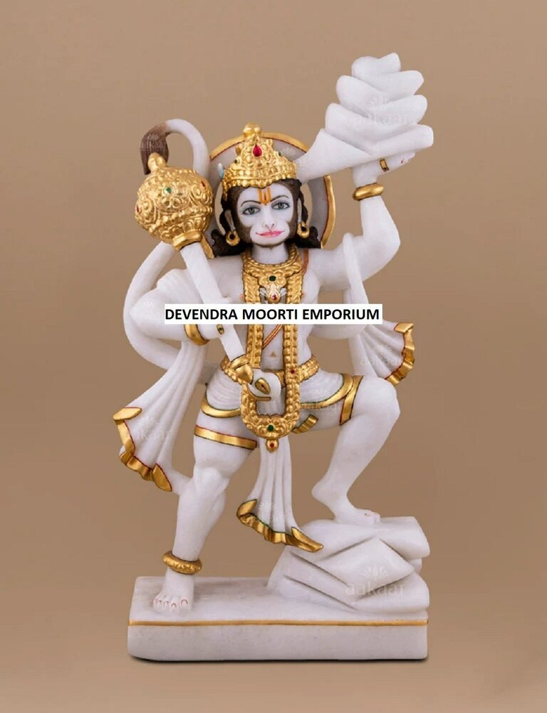 Pure White Marble Hanuman Idol - Traditional Design, Long-lasting Finish | Elegant Craftsmanship and Timeless Aesthetic Appeal