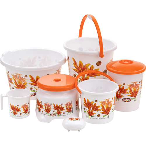 6 Pcs Orange Bathroom Set With Normal Dustbin - Hardness: Rigid