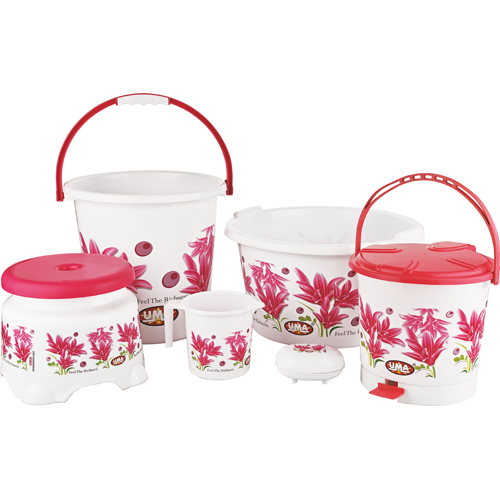 6 Pcs Pink Bathroom Set With Normal Dustbin