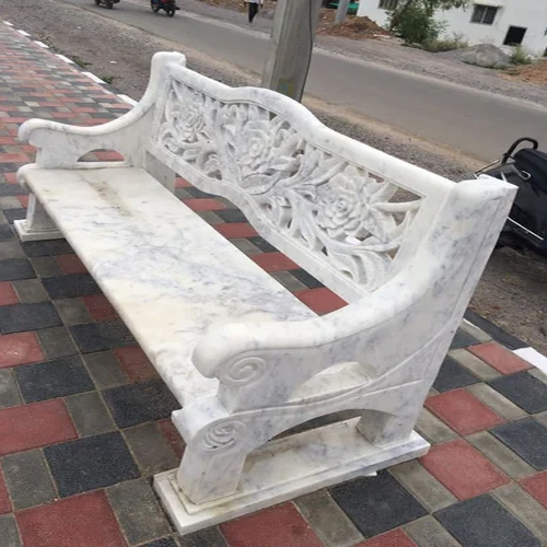 White Marble Bench - Natural & Polished Finish, Modern European Design, Easy to Clean, High-Quality Indian Marble for Outdoor Use