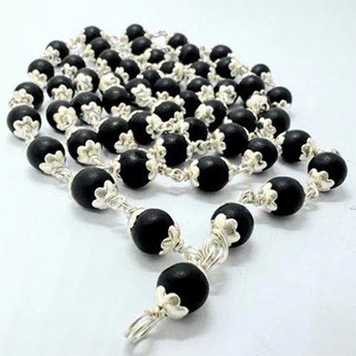 Silver Chain Ebony Wood-541-Beads Karungali Mala