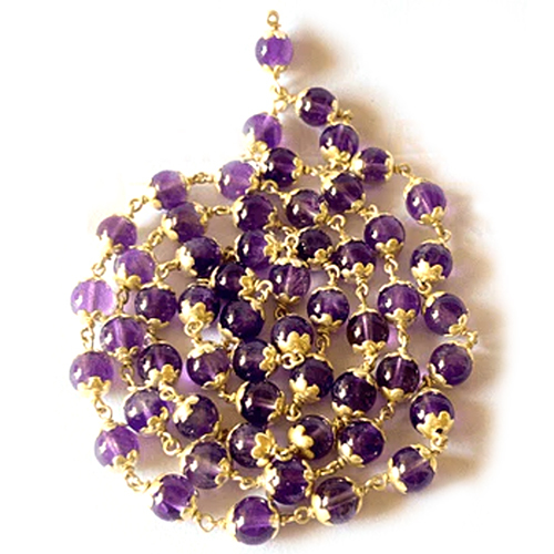 54-1-Beads Natural Amethyst Silver Mala