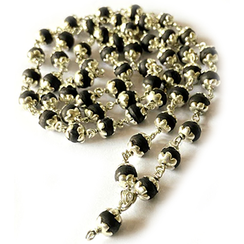 Tulsi Mala With Silver Black Capping