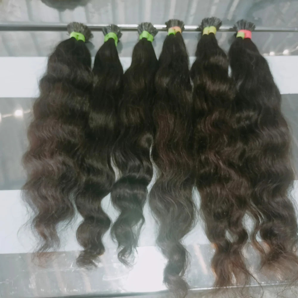 Black Wavy I Tip Human Hair Extension, 24 inch