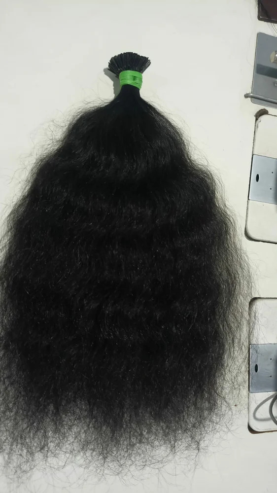Black Wavy I Tip Human Hair Extension, 24 inch