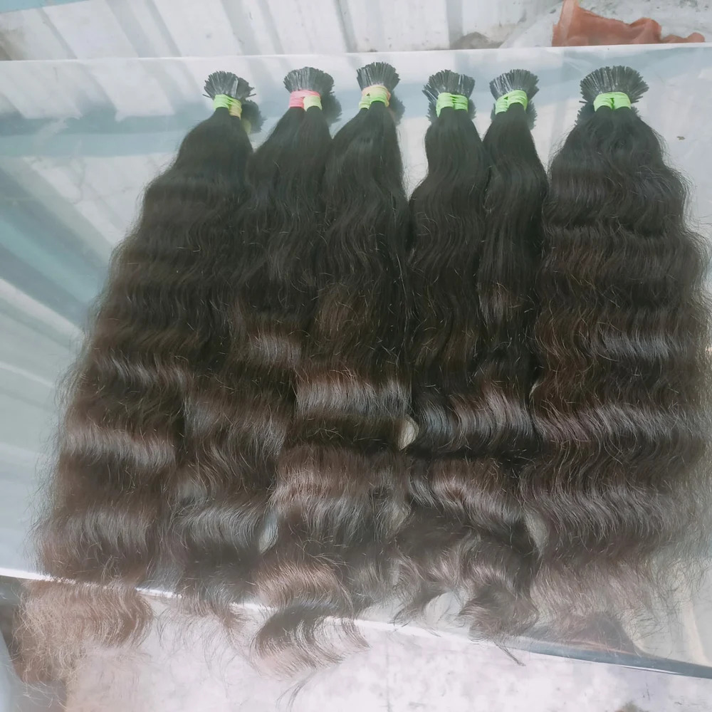 Black Wavy I Tip Human Hair Extension, 24 inch