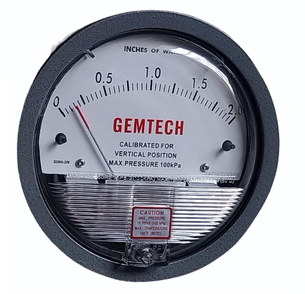 Gemtech G2000-0 Differential Pressure Gauge 0-.50 Inch - Accuracy: 2% (-Ha Model 1) Of Fs (3% (-Ha 1.5%) On -0