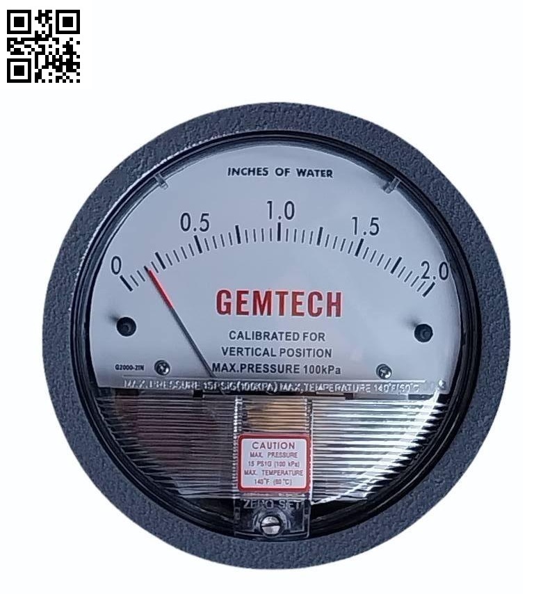 GEMTECH G2000-0 Differential Pressure Gauge 0-.50 Inch