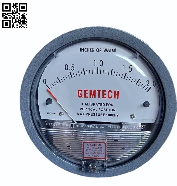 GEMTECH G2000-0 Differential Pressure Gauge 0-.50 Inch