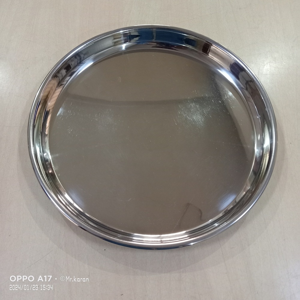 Stainless Steel Dinner Plates - Polished 12.5 Inch Silver Finish | Durable Household Dinnerware