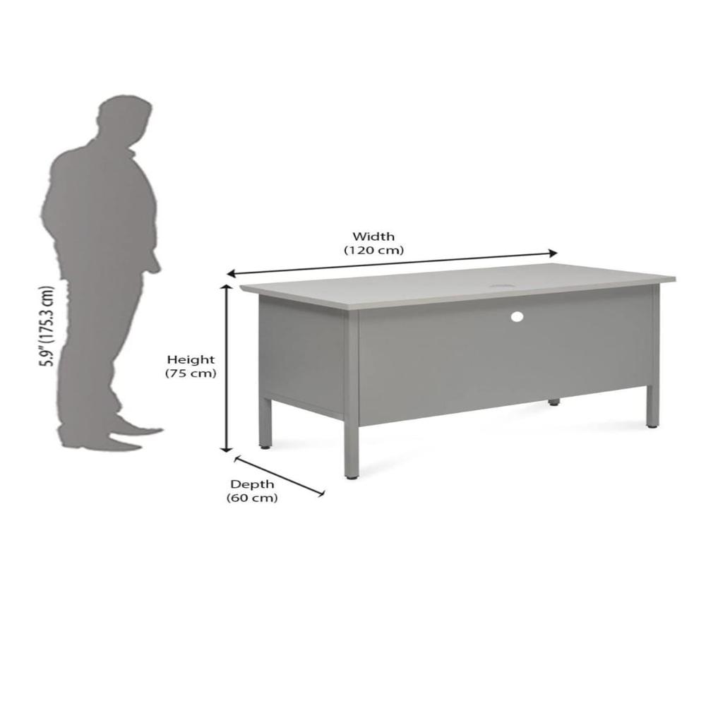 Nilkamal Noah Office Table - Engineered Wood, 60d X 120w X 75h Cm, Grey | Eco-friendly, Smooth Laminated Finish, 2 Practical Drawers