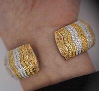 15 CT Two-Tone Lab Grown Diamond Cuff Bangle, 18K Yellow & White Gold