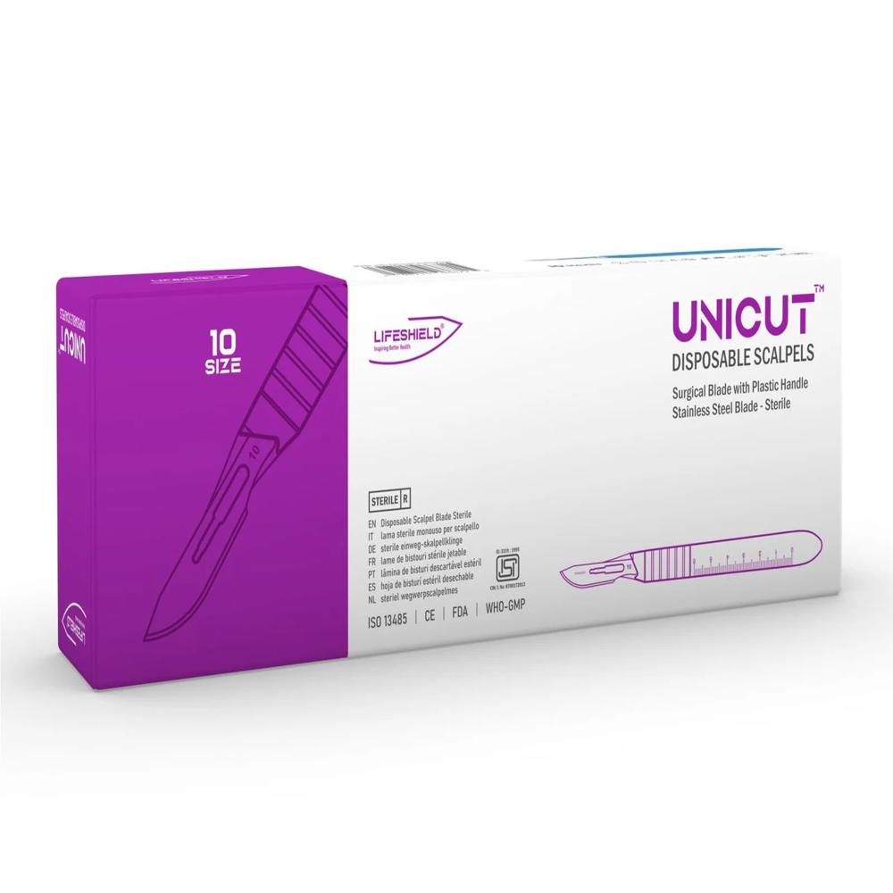 LifeShield Unicut Disposable Scalpel (No. 10) Stainless Steel - Sterile ( Pack of 10 )