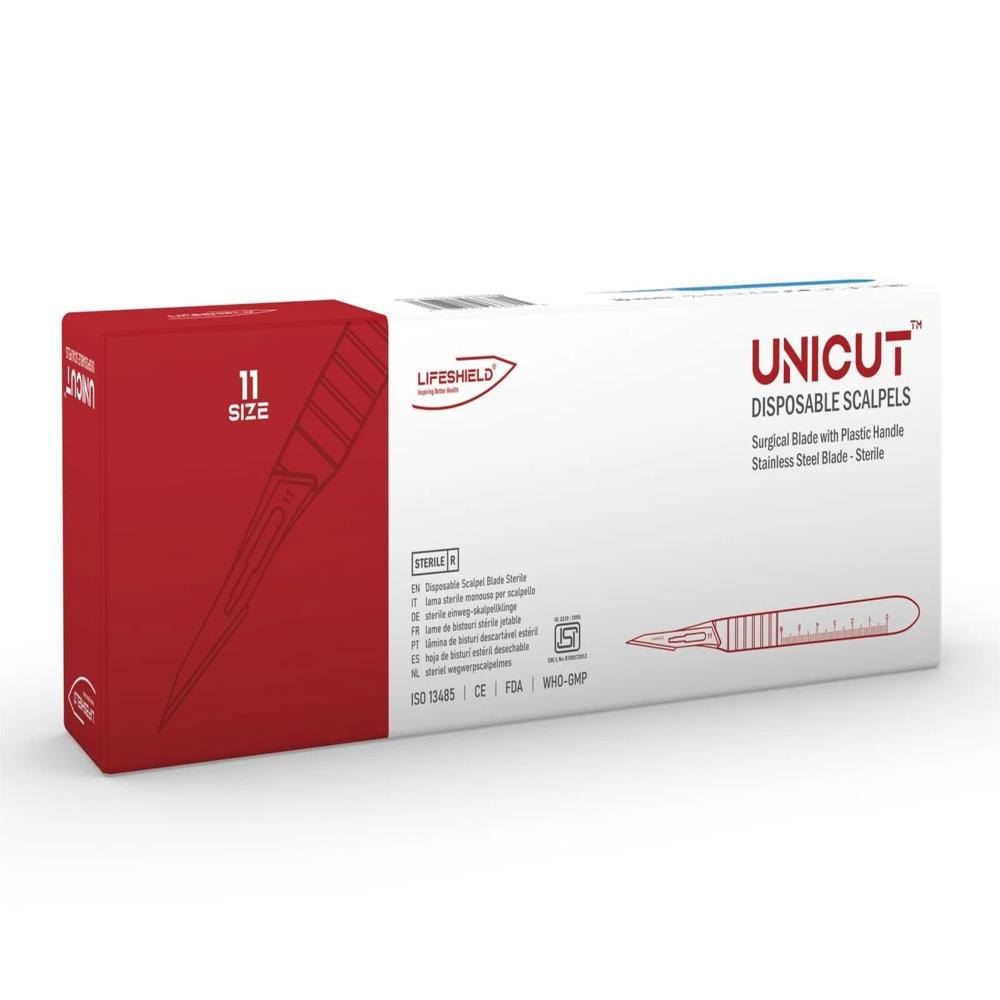 LifeShield Unicut Disposable Scalpel (No. 11) Stainless Steel - Sterile ( Pack of 10 )