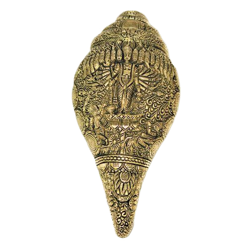 Vishnu Shankh - Brass 5-10 cm Gold | Polished Finish 6-Month Warranty Ideal for Religious Ceremonies and Rituals
