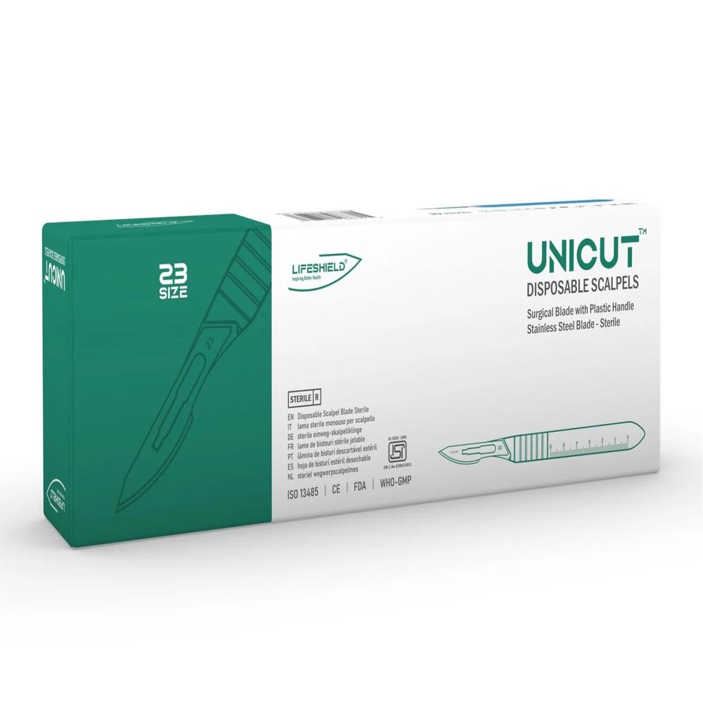 LifeShield Unicut Disposable Scalpel (No. 23) Stainless Steel - Sterile ( Pack of 10 )