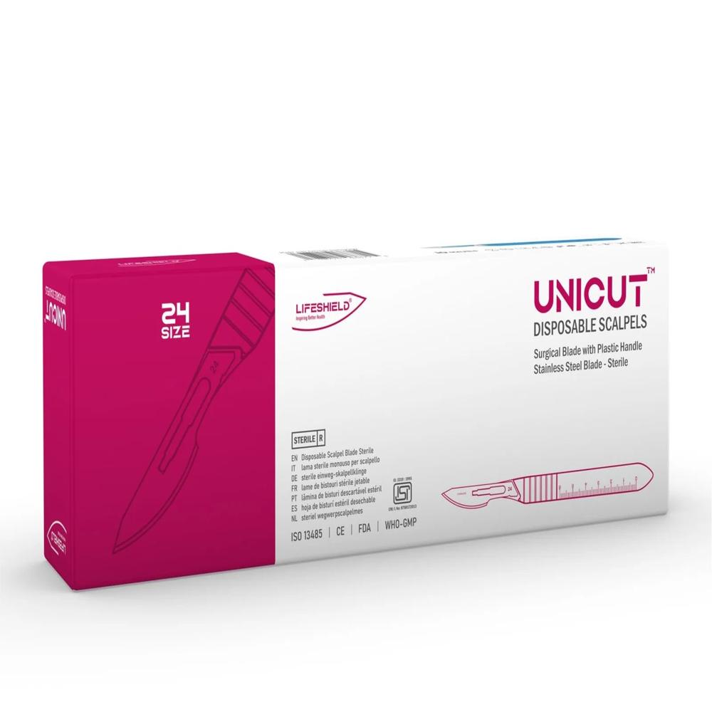 LifeShield Unicut Disposable Scalpel (No. 24) Stainless Steel - Sterile ( Pack of 10 )