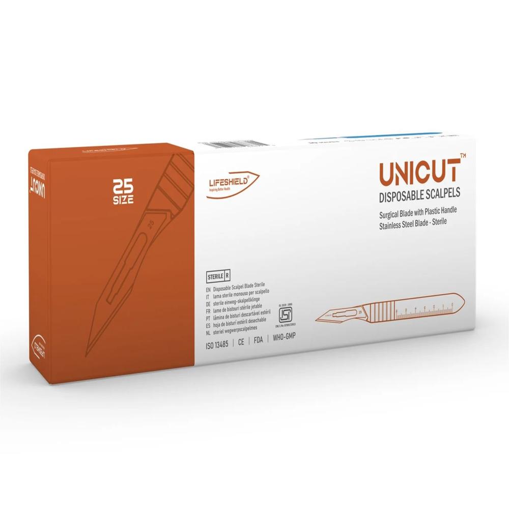 LifeShield Unicut Disposable Scalpel (No. 25) Stainless Steel - Sterile ( Pack of 10 )