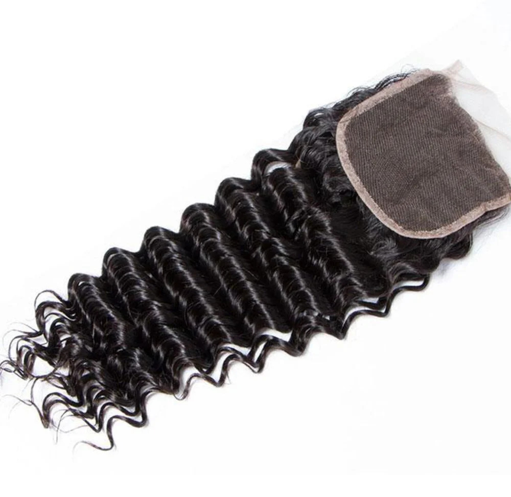 Deep Wave Brazilian Virgin Hair 4X4 Lace Closure, Length: 12 inch