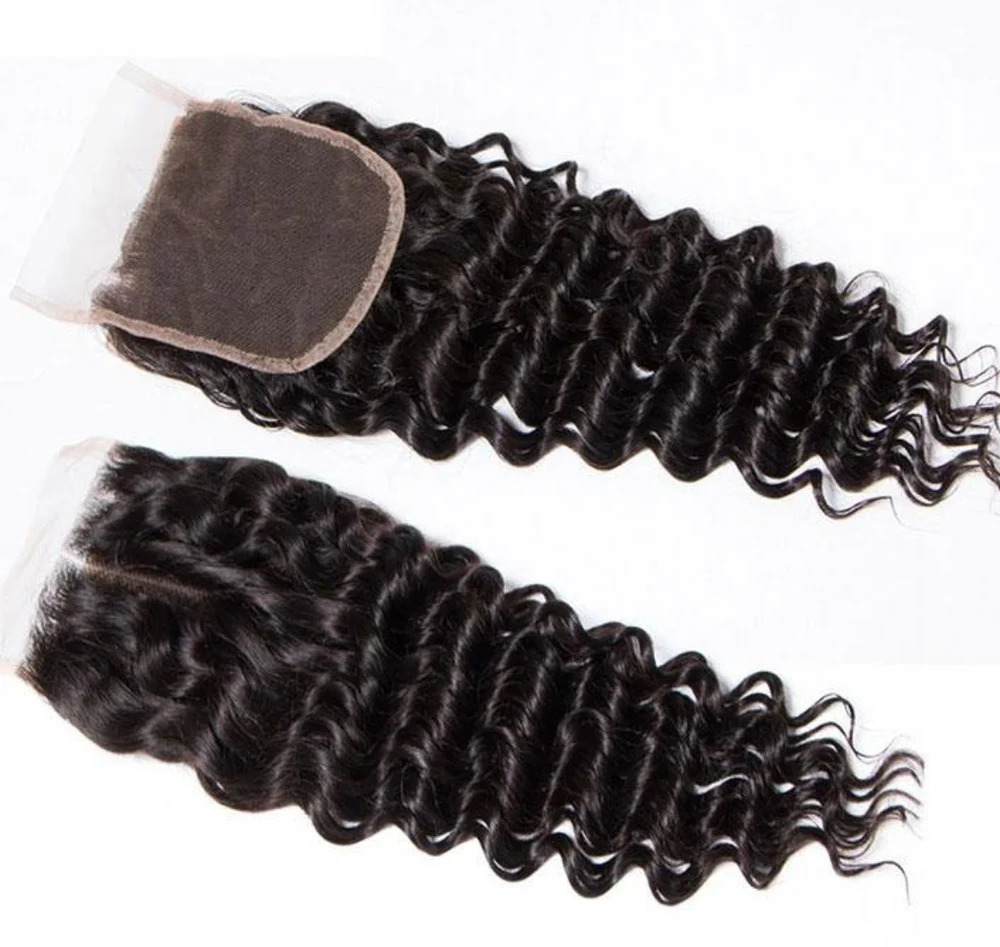 Deep Wave Brazilian Virgin Hair 4X4 Lace Closure, Length: 12 inch