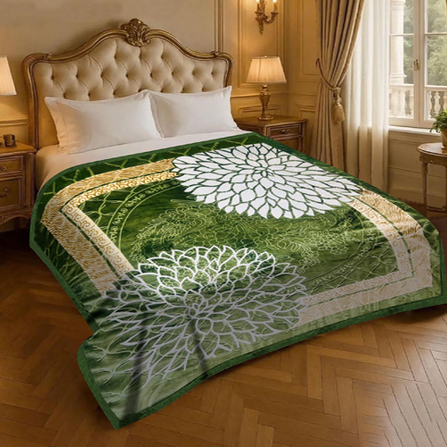 S-207 210 X230Cm Green Color Flower Printed Mink Blanket - Age Group: Children