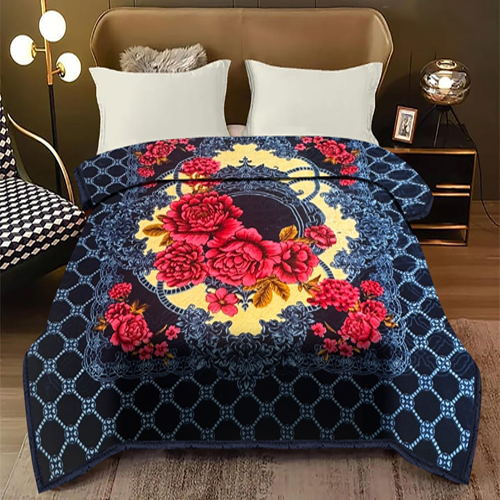 S-209 210 X230Cm Flower Printed Blue Color Mink Blanket - Age Group: Children