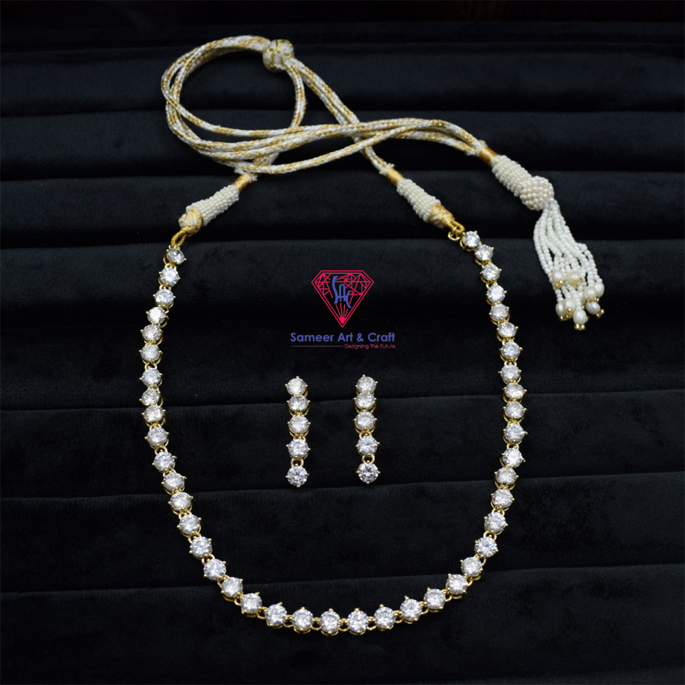 Beautiful Cubic Zirconia Brass With Gold Plated Swarovski Jewelry Necklace Set
