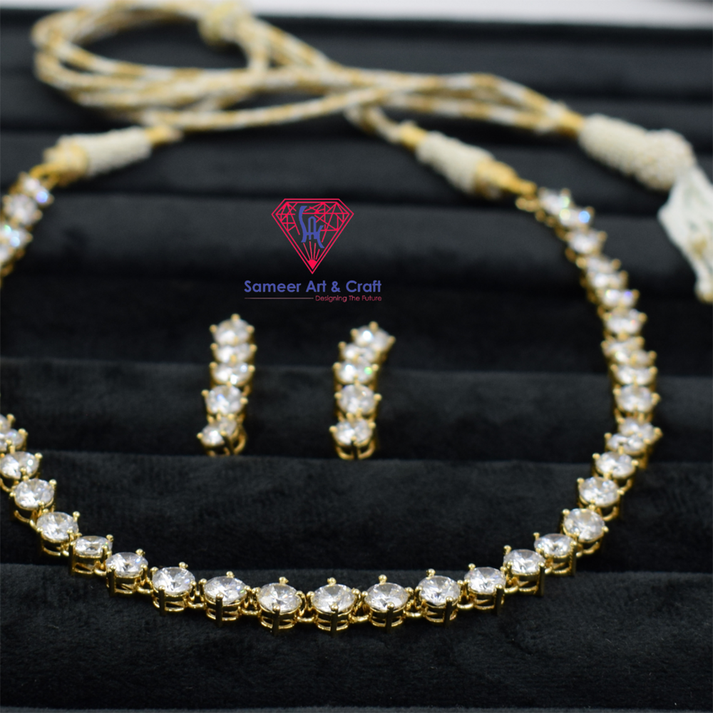 Beautiful Cubic Zirconia Brass With Gold Plated Swarovski Jewelry Necklace Set
