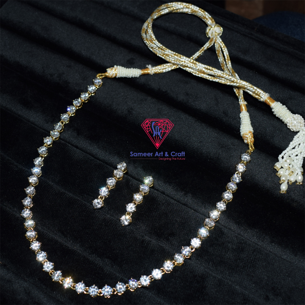 Beautiful Cubic Zirconia Brass With Gold Plated Swarovski Jewelry Necklace Set