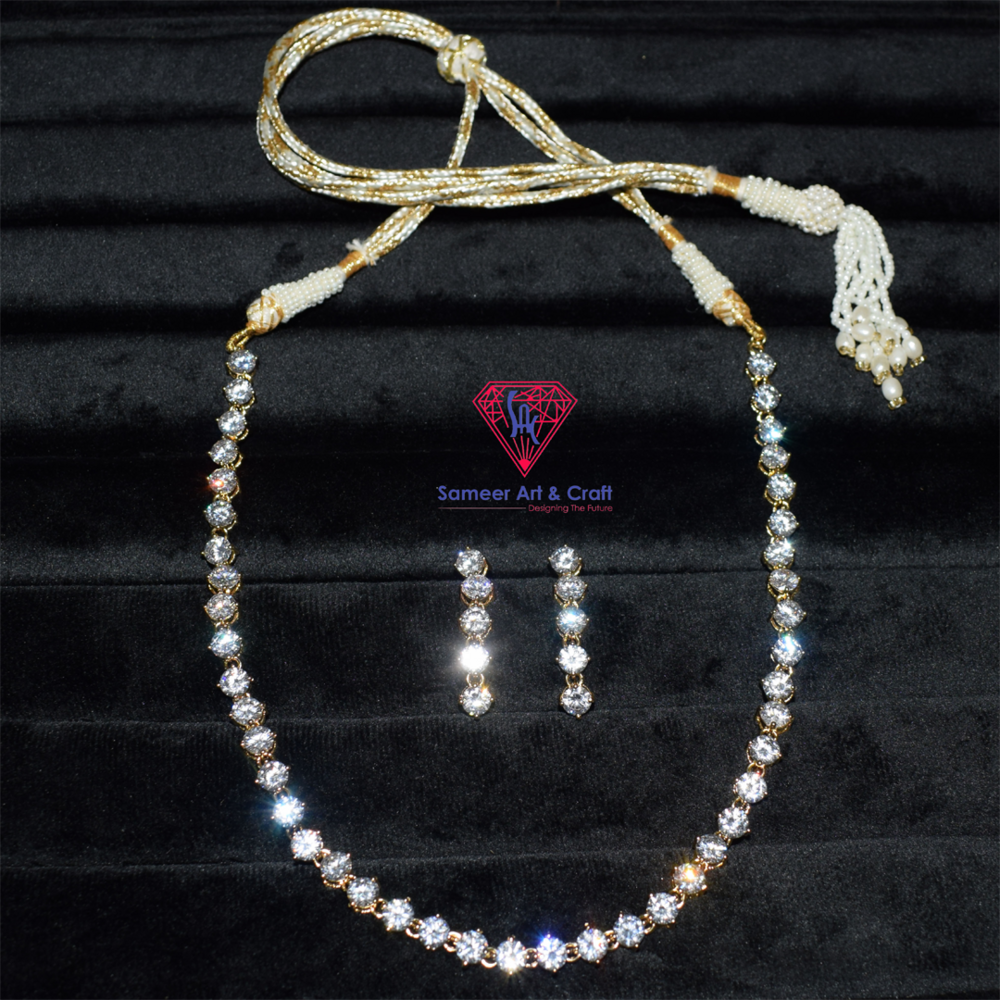 Beautiful Cubic Zirconia Brass With Gold Plated Swarovski Jewelry Necklace Set