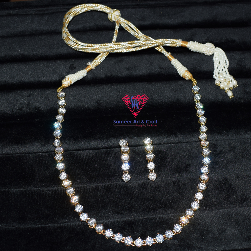Beautiful Cubic Zirconia Brass With Gold Plated Swarovski Jewelry Necklace Set
