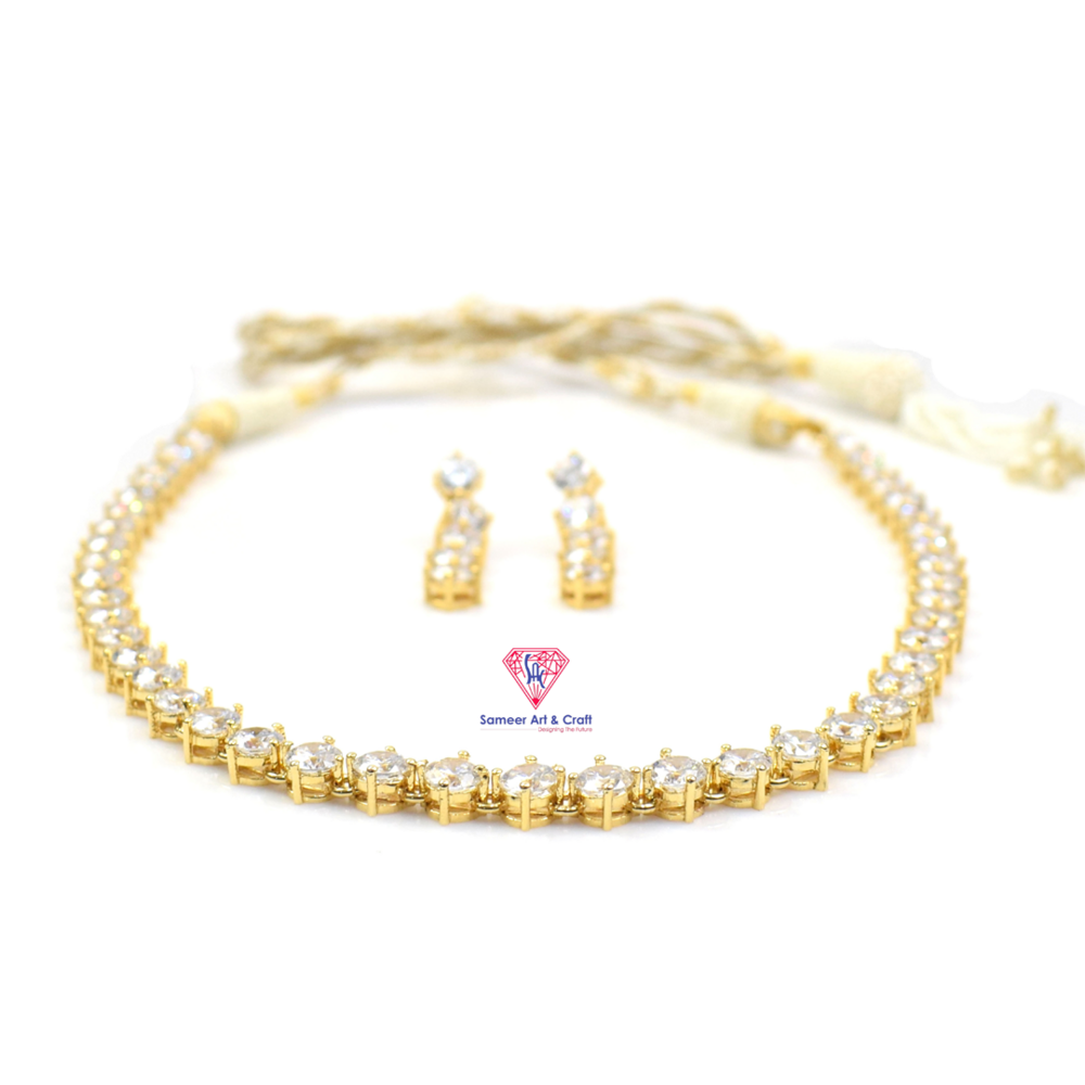 Beautiful Cubic Zirconia Brass With Gold Plated Swarovski Jewelry Necklace Set