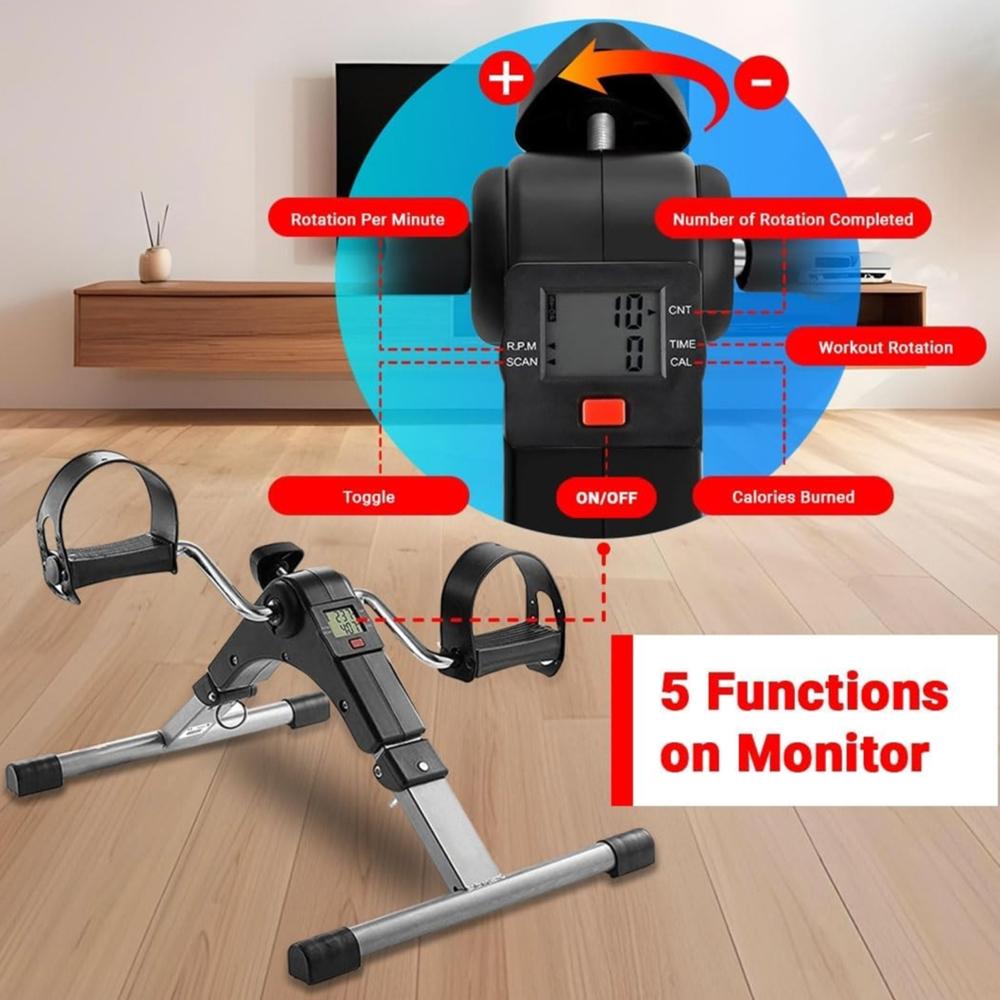 Physio Therapy Mini Foldable Pedal Exerciser Cycle With Digital LCD Display Adjustable Resistance and suitable for Light Exercise of Legs And Arms