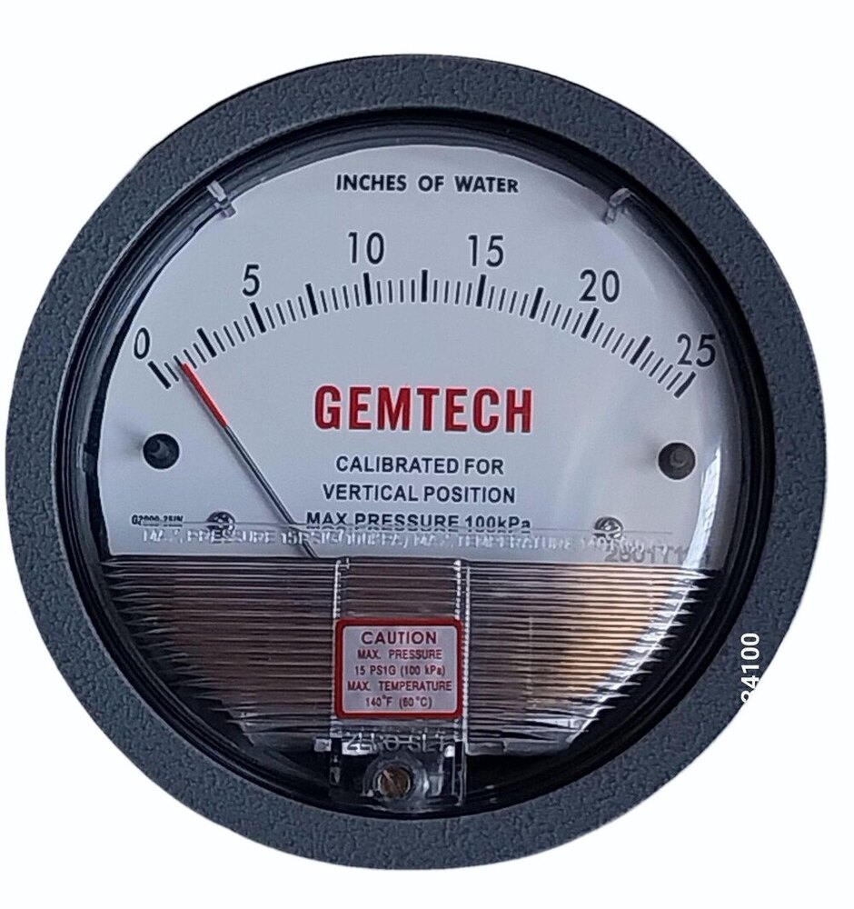 GEMTECH Differential Pressure Gauge 4 Inch Dial