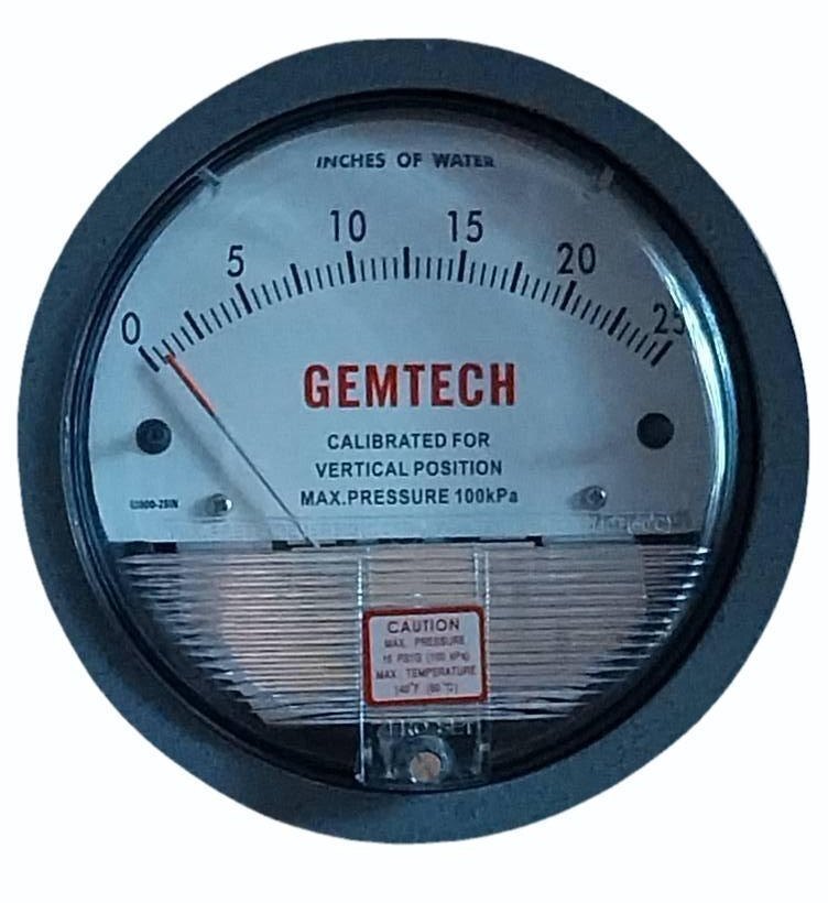 GEMTECH Differential Pressure Gauge 4 Inch Dial